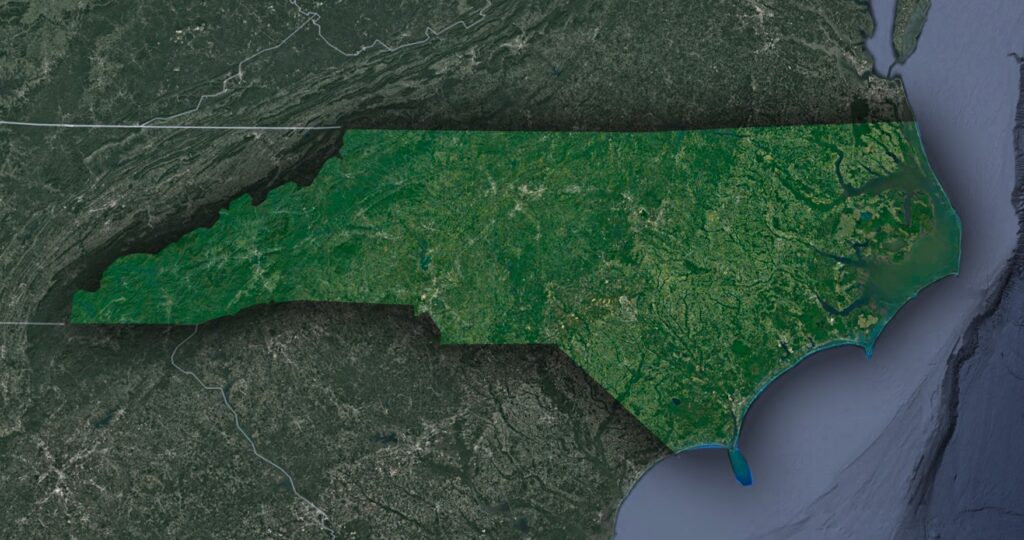 Satellite Map of North Carolina - WhiteClouds