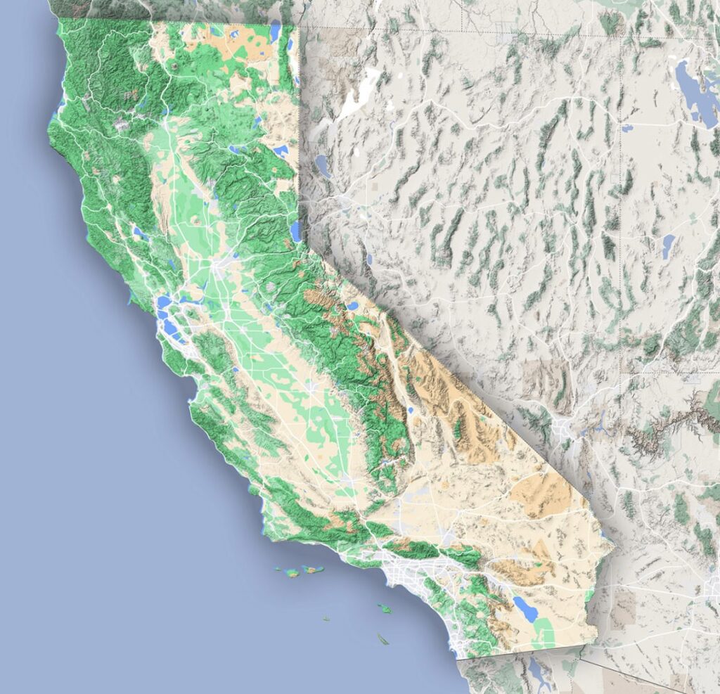 Terrain Map of California - WhiteClouds