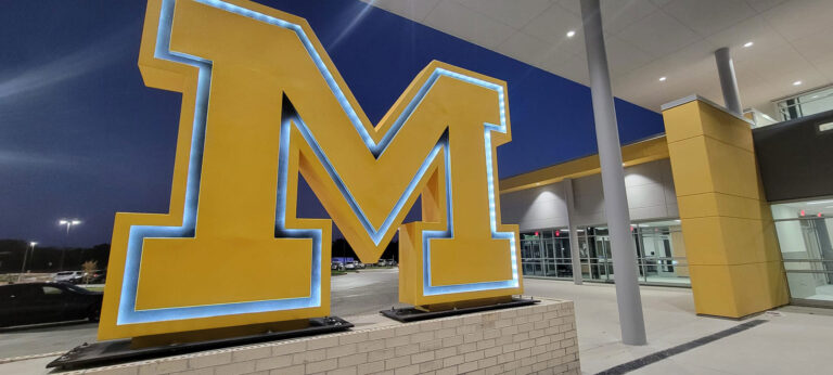 Large LED-lit 11 foot tall sign for Malakoff High School in Texas.